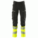 MASCOT HI-VIS TROUSERS WITH HOLSTER PKT -Y/BLK- W34.5"