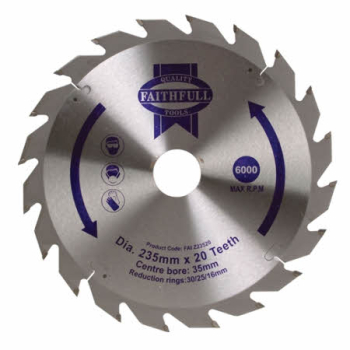 FAITHFULL TCT CIRC SAW BLADE 235 X16/20/30/35 X20T FAST RIP