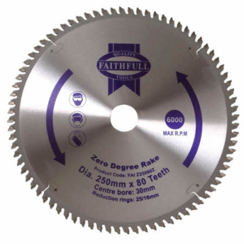 FAITHFULL TCT CIRC SAW BLADE 250 X16/25/30 X 80T ZERO DEG