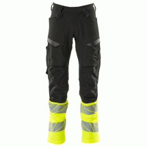 MASCOT HI-VIS TROUSERS WITH HOLSTER PKT -Y/BLK- W34.5inch