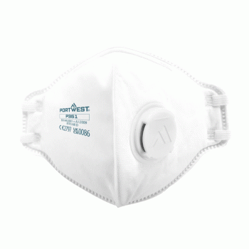 PORTWEST FFP3 VALVED DOLOMITE FOLD FLAT MASK DISPOSABLE 20PK