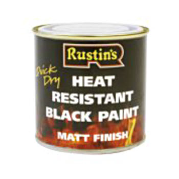 HEAT RESISTANT 220C BLACK MATT QUICK DRY PAINT 250ml RUSTINS