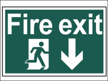 FIRE EXIT RUNNING MAN ARROW DOWN (300x200mm PVC SIGN)