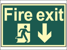 FIRE EXIT RUNNING MAN ARROW DOWN PHOTOLUMINESCENT SIGN
