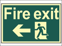 FIRE EXIT RUNNING MAN ARROW LEFT PHOTOLUMINESCENT SIGN FIRE EXIT RUNNING MAN ARROW LEFT PHOTOLUMINESCENT SIGN